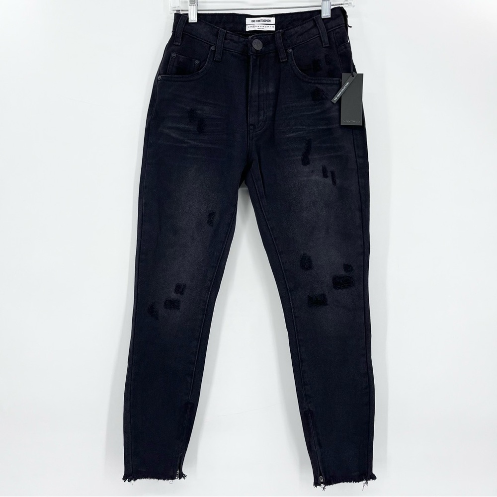 NWT One Teaspoon Black High Waist Freebird Rigid Denim Ankle Zip Jeans 24”